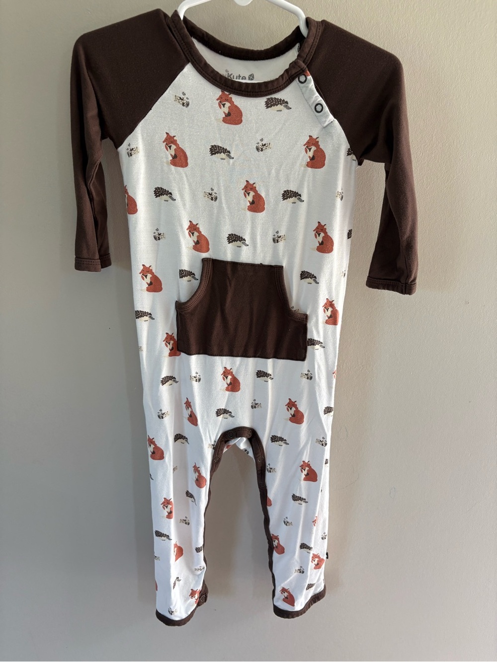 Kyte BABY Brown & White Fox Print Romper